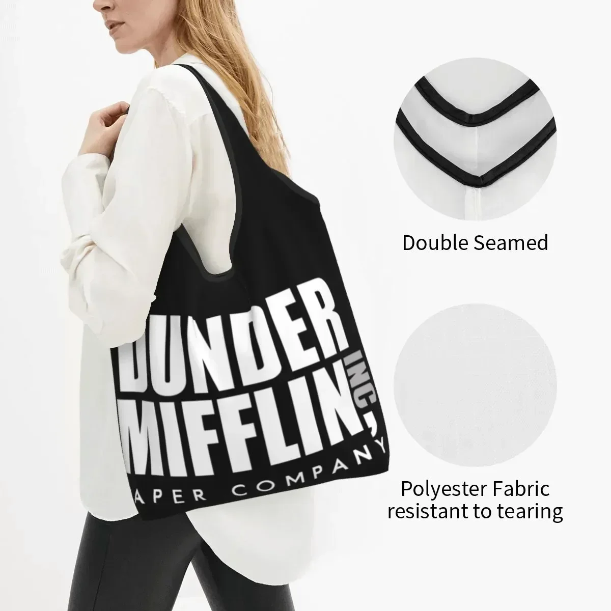 Custom The Office TV Show Dunder Mifflin Paper Company Shopping Bag Women Portable Big Capacity Grocery Shopper Tote Bags