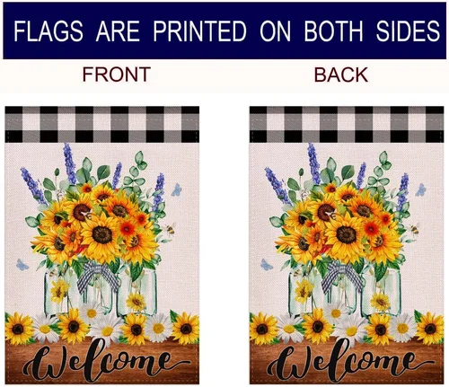 Sunflower Garden Flag Buffalo Floral Welcome Spring Garden Flag Double Sided,Spr HHJ LLG