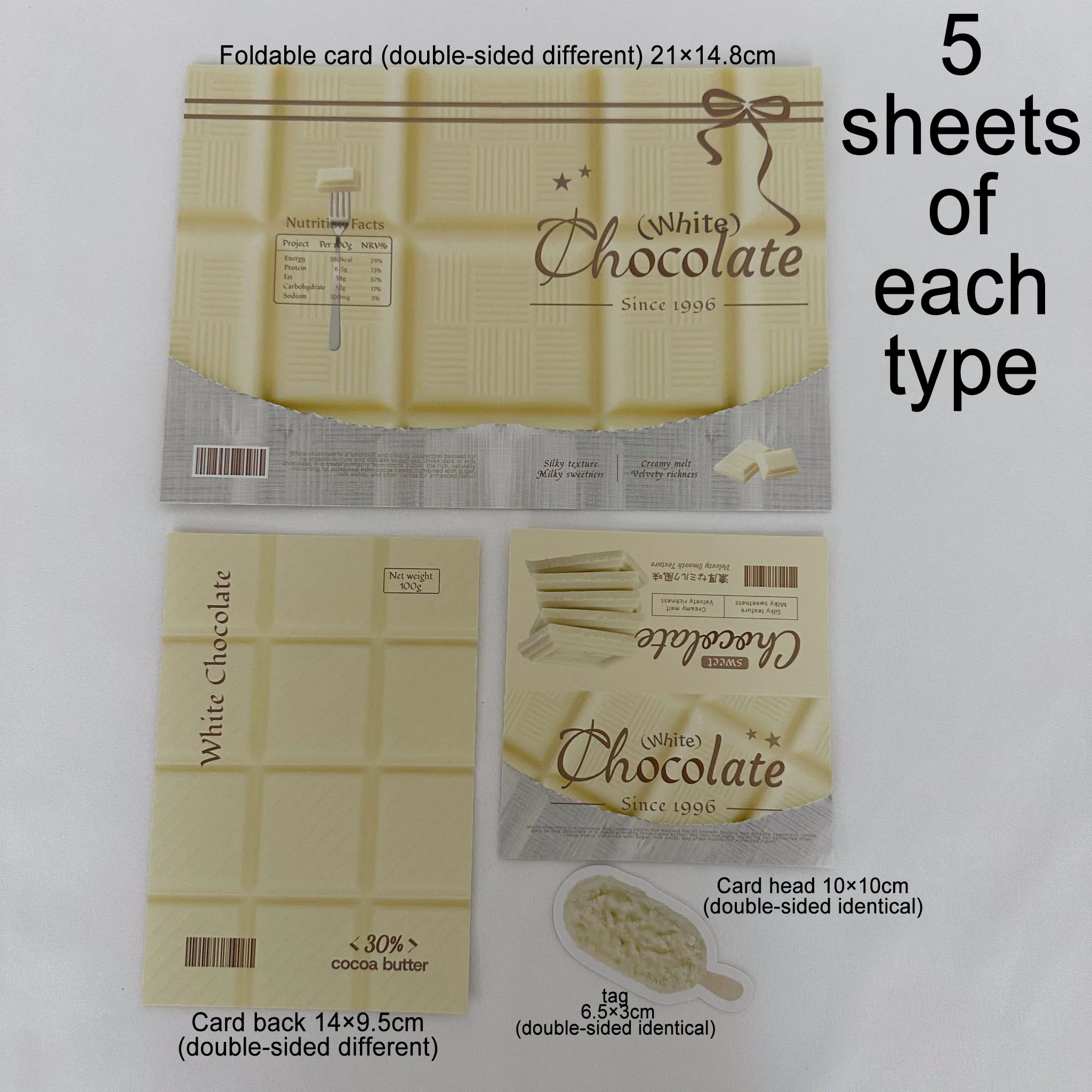 20pcs Creative Cards Set-White Chocolate Design -DIY Packaging Decorating Idol Card, Birthday Gift-Greeting Cards, Foldable Card