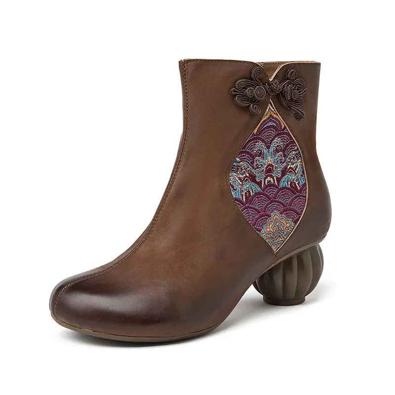 

High-quality Retro Nostalgic Style Cowhide Women's Shoes All Genuine Leather Women's Boots Ankle Boots