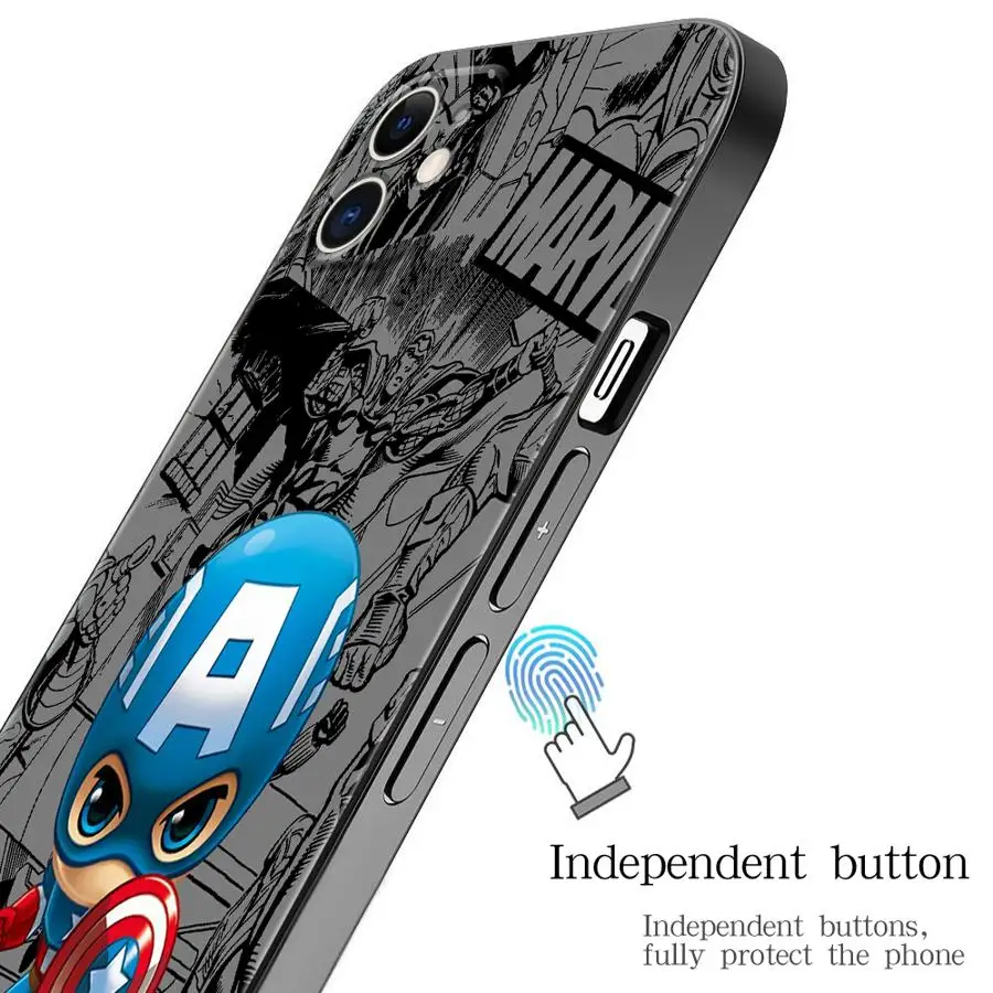 Cute Marvel Superhero Case for iPhone 16 15Pro 12 13 14 11 Pro Max XR 7 8 SE XS MAX 12Mini 16 Plus 14Pro 13Pro Phone Cover Capa