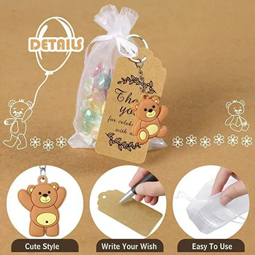 30 Stück niedliche Bären-Schlüsselanhänger, ideal als Geschenk für Partys. Dieser Bären-Schlüsselanhänger wird mit einer Tülltasche, einer Dankeskarte und einem Anhänger geliefert, ideal für – Detail 4
