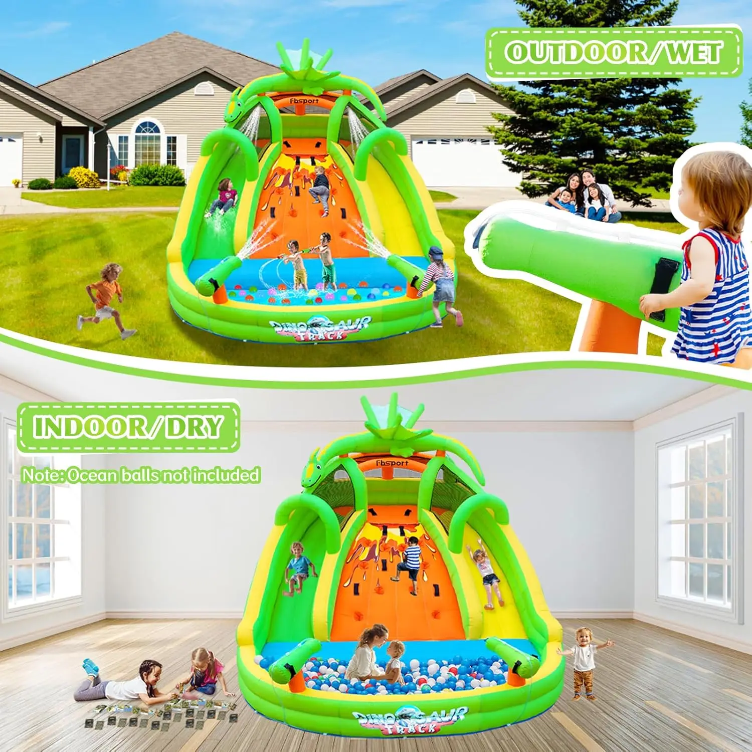 Kids Inflatable Bounce House with Slide, Climbing Wall, and Water Guns - Indoor/Outdoor Bouncy Castle for Park, Backyard (Includes Blower) view 4