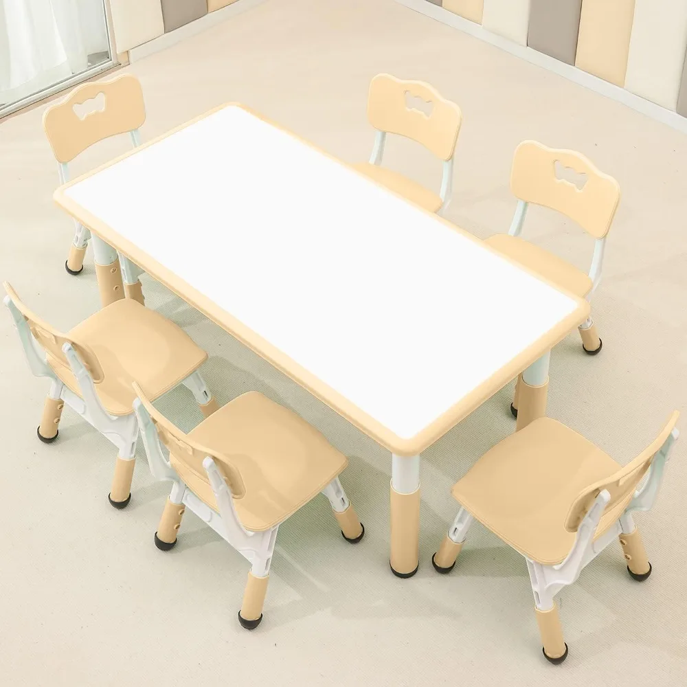 

Chair Set Suitable for Boys and Girls Age 2-12 Height Adjustable Table top Can be Painted with 6 Seats Suitable