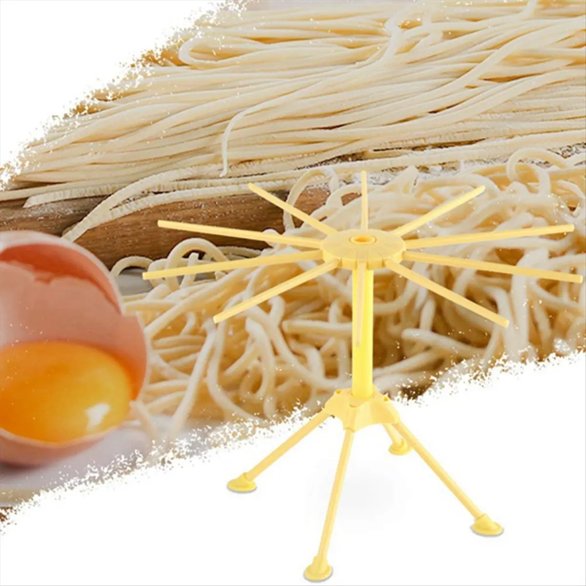 RANA Foldable Pasta Drying Rack, Plastic Spaghetti Hanger Noodle Dryer Stand with 10 Bar Handles