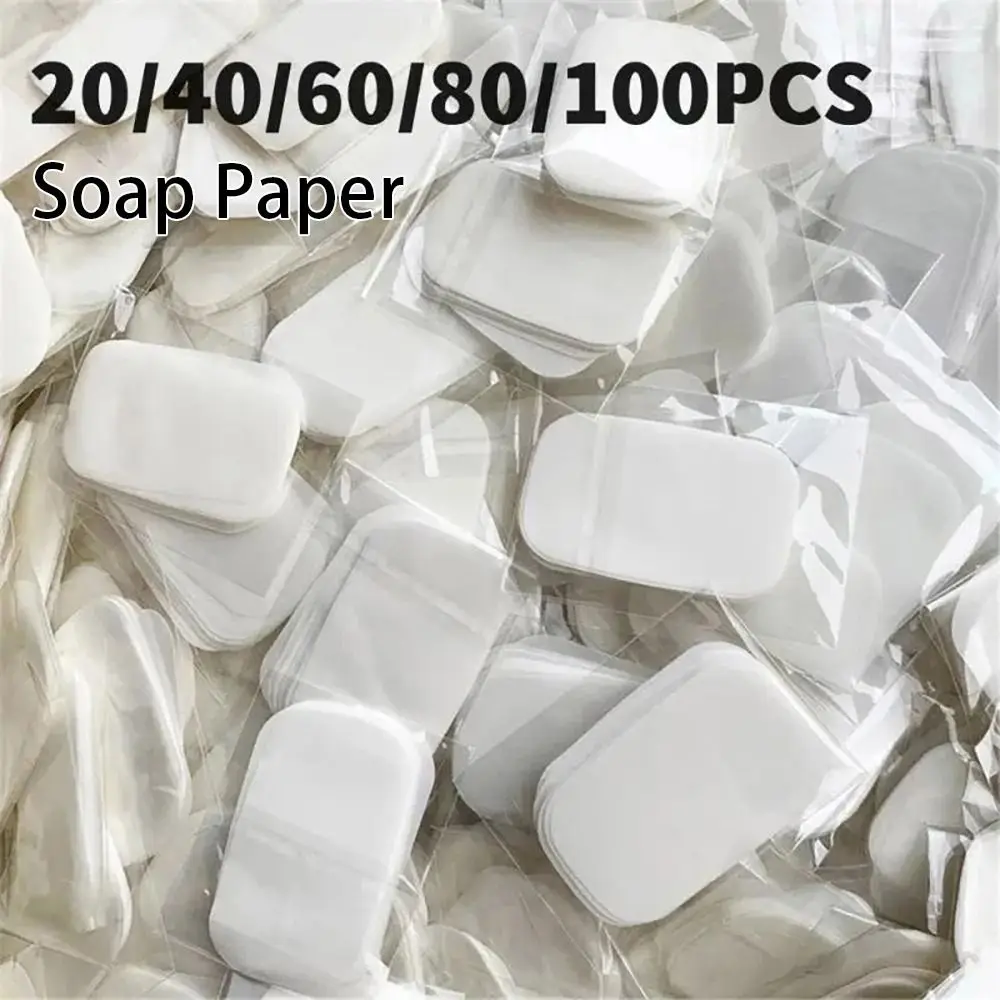 

20/50/60/80/100pcs Useful Bath Clean Soap Paper Scented Foaming Hand Washing Slice Portable Outdoor Travel Soap Tablets