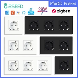 BSEED Zigbee EU Socket Plus 20w Type-c USB AC Ports Power Monitor Smart Plug Tuya Smart Life Alice Voice Control Matte PC Frame