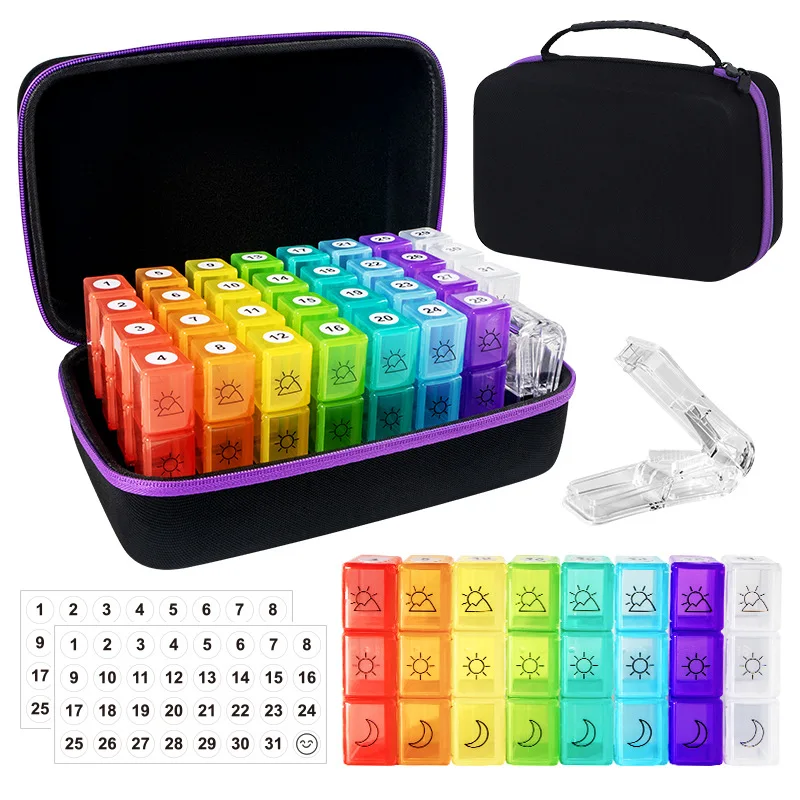 Monthly Pill Box Pill Storage Box Organiser 3 Times A Day Medicine Box w/ 32 Compartments to Hold Vitamin Pill