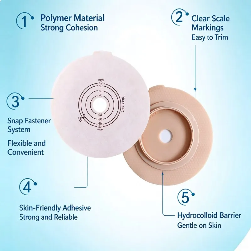 Two-piece Ostomy Pouch Hydrocolloid Flat Barrier Stoma Care Secure Seal with Closure Clip
