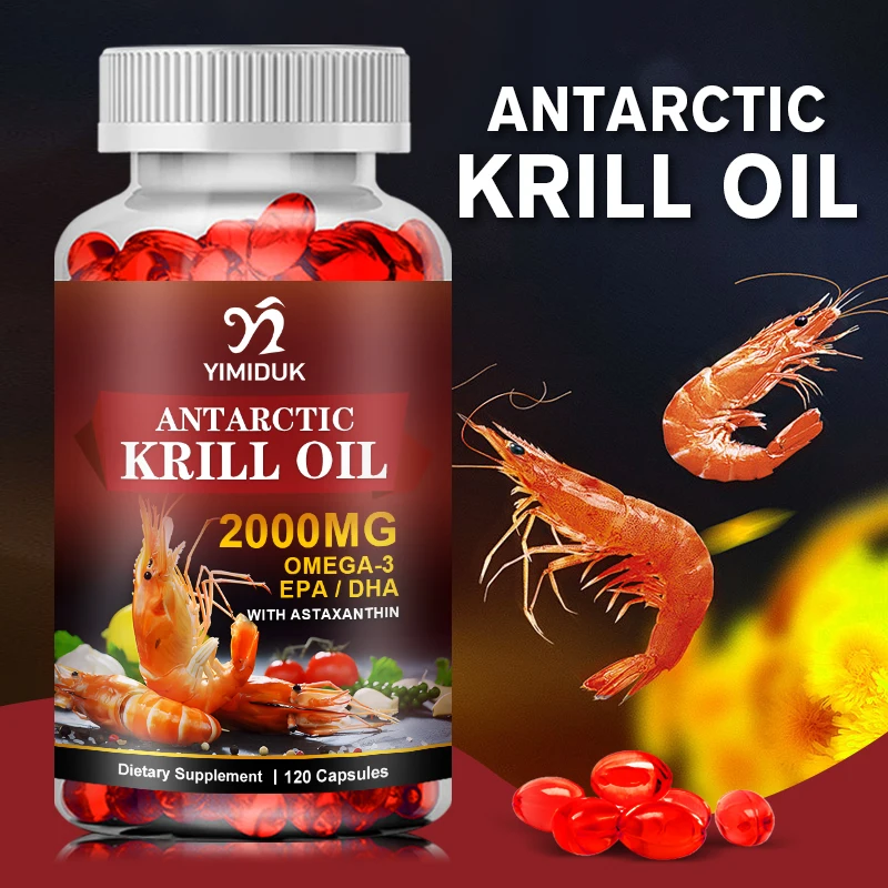 Antarctic Krill Oil Capsules, with Phospholipidwith Astaxanthin, Brain & Heart Health, Omega 3 & EPA & DHA Healthy Food