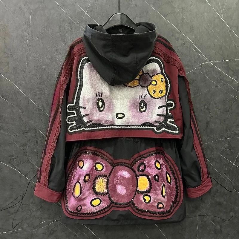 2025 Autumn Winter New Heavy Industry Cartoon Y2k Hooded Jacket For Ladies Loose Casual Age-Reducing Long-sleeves Top Jaquetas