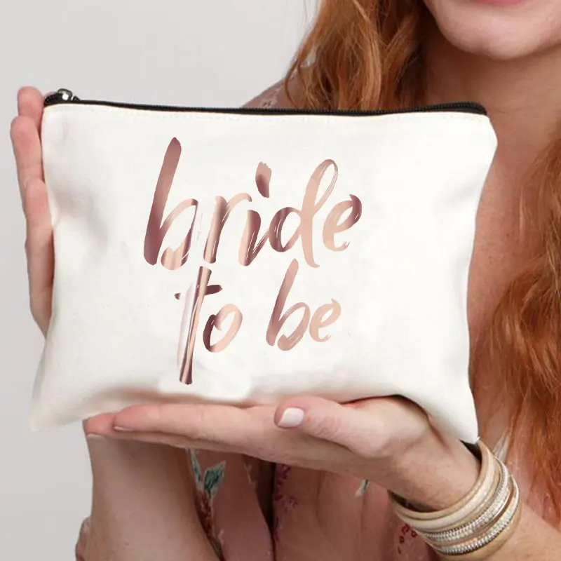 Bolsa de maquillaje con estampado de Team Bride para mujer, bolsa de maquillaje con bolsillo para dama de honor, lápiz labial, bolsa de pincel de maquillaje de gran capacidad, bolsa de lavado de acabado para boda