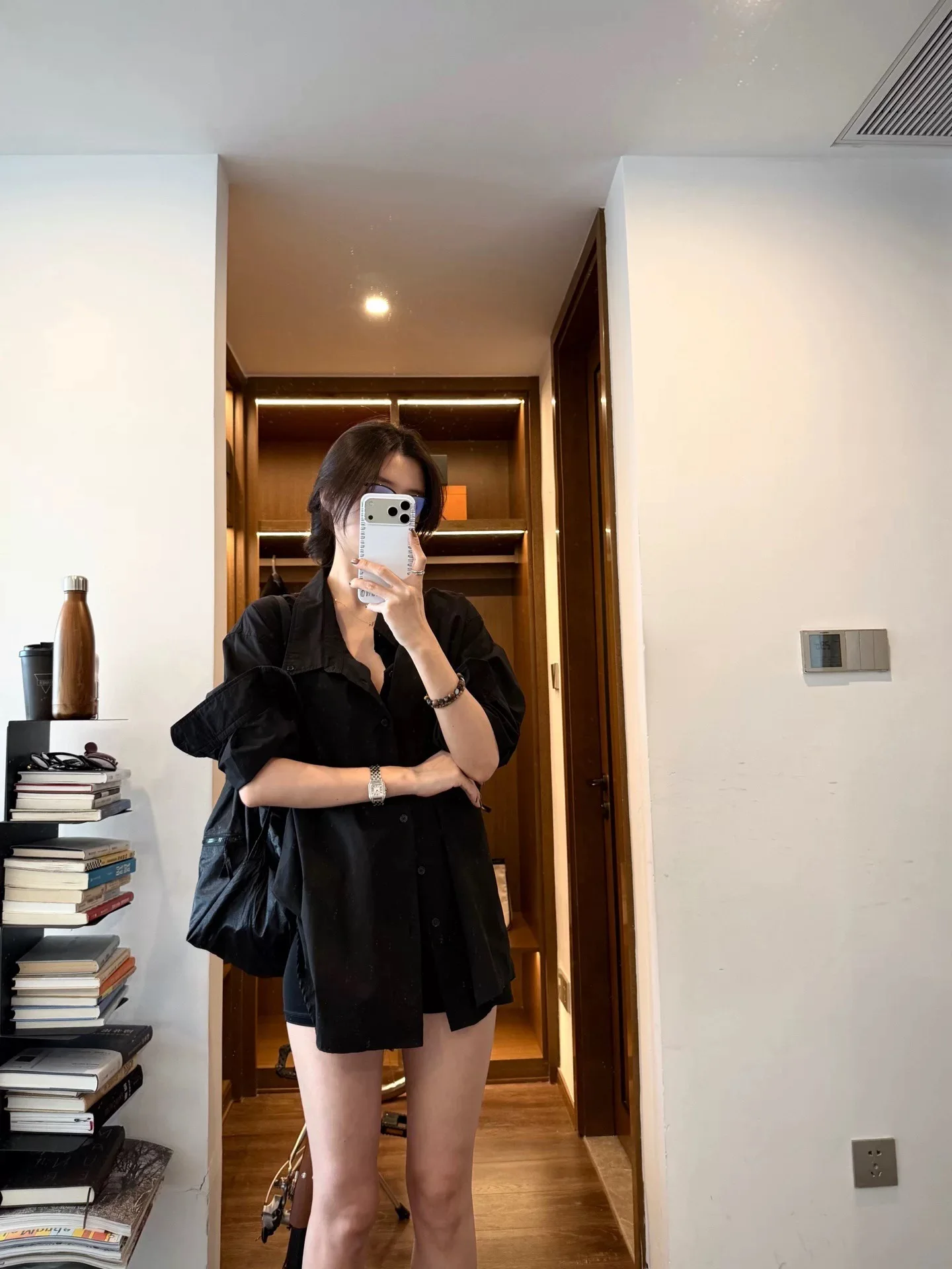 

Loose Long Sleeve Black Shirt Women's Style Commute Slimming Sun Protection Cotton Casual Fashion Bloggers' Favorite