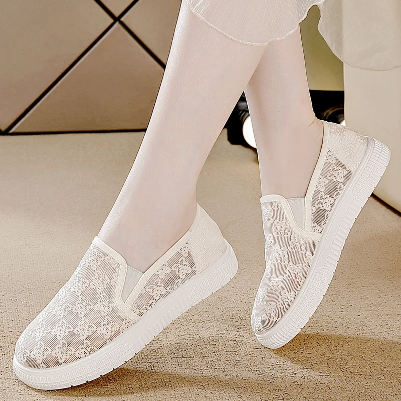 

Summer Women's Shoes Lightweight Lace Breathable Soft Sole Outdoor Walking Breathable Sports Soft Sole Platform Casual Shoes