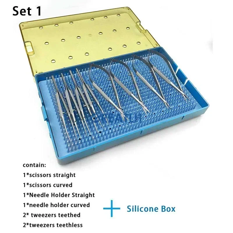 GREATLH Stainless Steel Ophthalmic Micro Surgery Scissors Needle Holder Tweezers Sterilization Case Double Eyelid Tools 8pcs/set