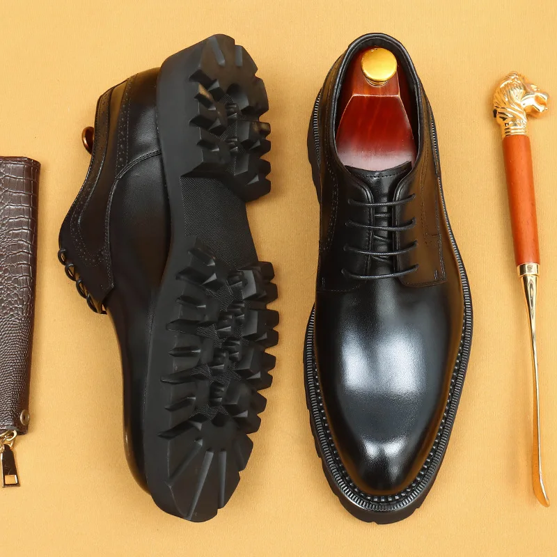 

Men'S Genuine Leather Vintage High Quality Shoes Luxury Wedding Formal Dress Classic Elegant Italian Black Shoe