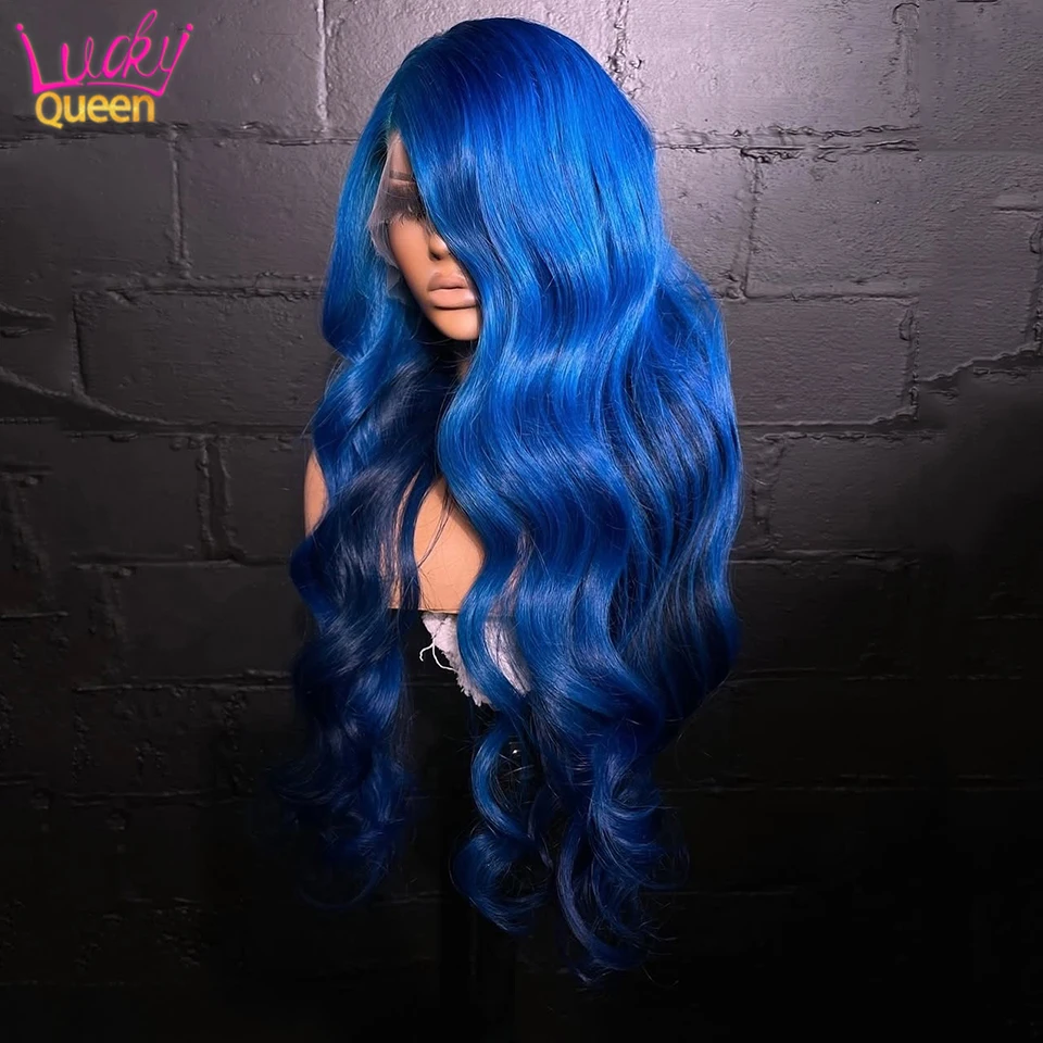 

Ombre Midnight Blue Brazilian Wigs 13X6 Lace Frontal 5X5 Closure Pre Plucked 180 Density Human Hair Body Wave Transparent Lace