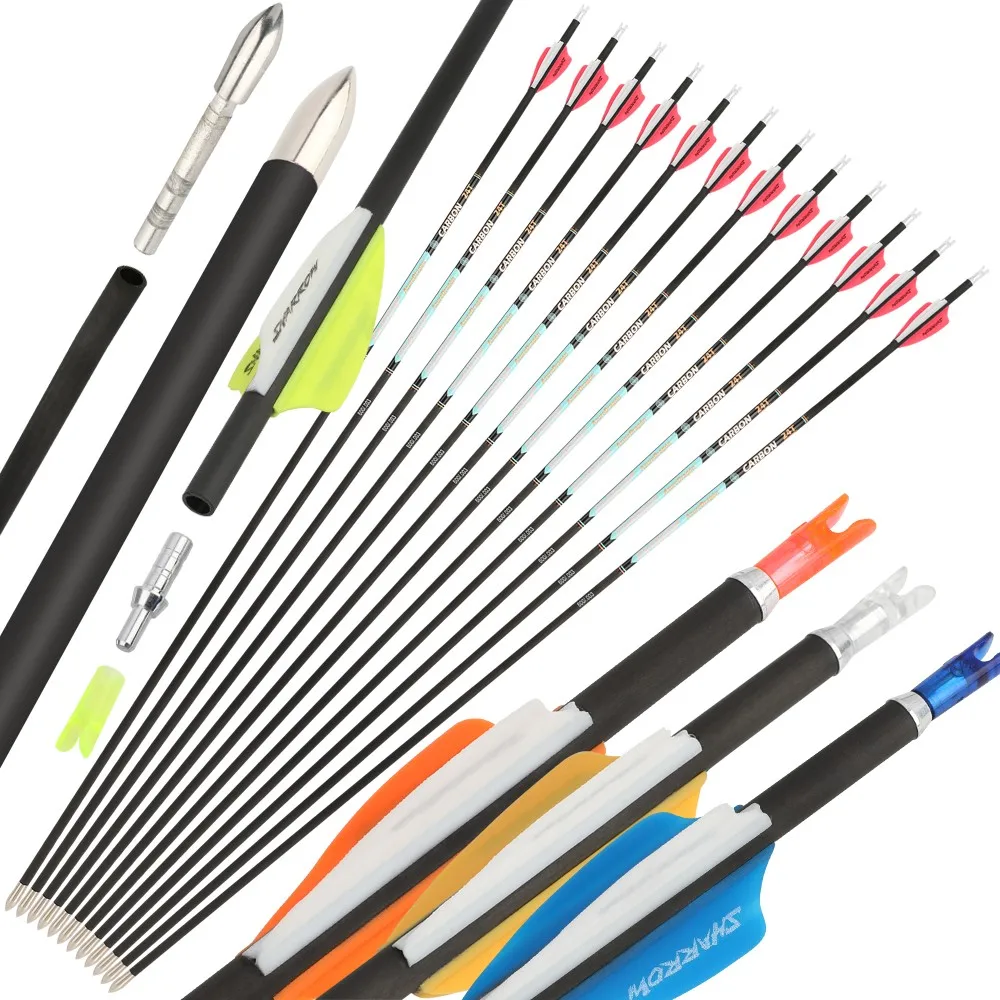 

6 шт., стрела из чистого углерода для стрельбы из лука SP300-1000 ID 4,2 мм, 1,75 дюйма, лопасти с воздушной канавкой +-0,001, стрелочный вал, лук, охотничья мишень для стрельбы