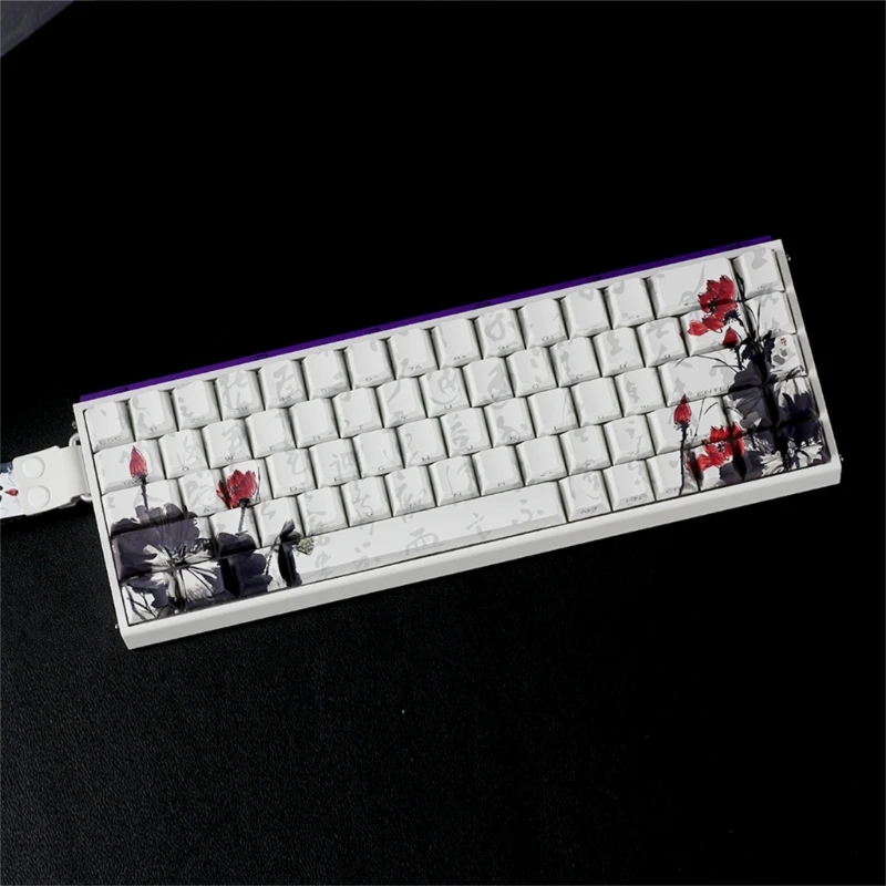 Ergonomic OEM Keycap Set with Plums Flower Theme PBT Construction Dyes Sublimated Graphics for 65% Mechanical Keyboards view 4