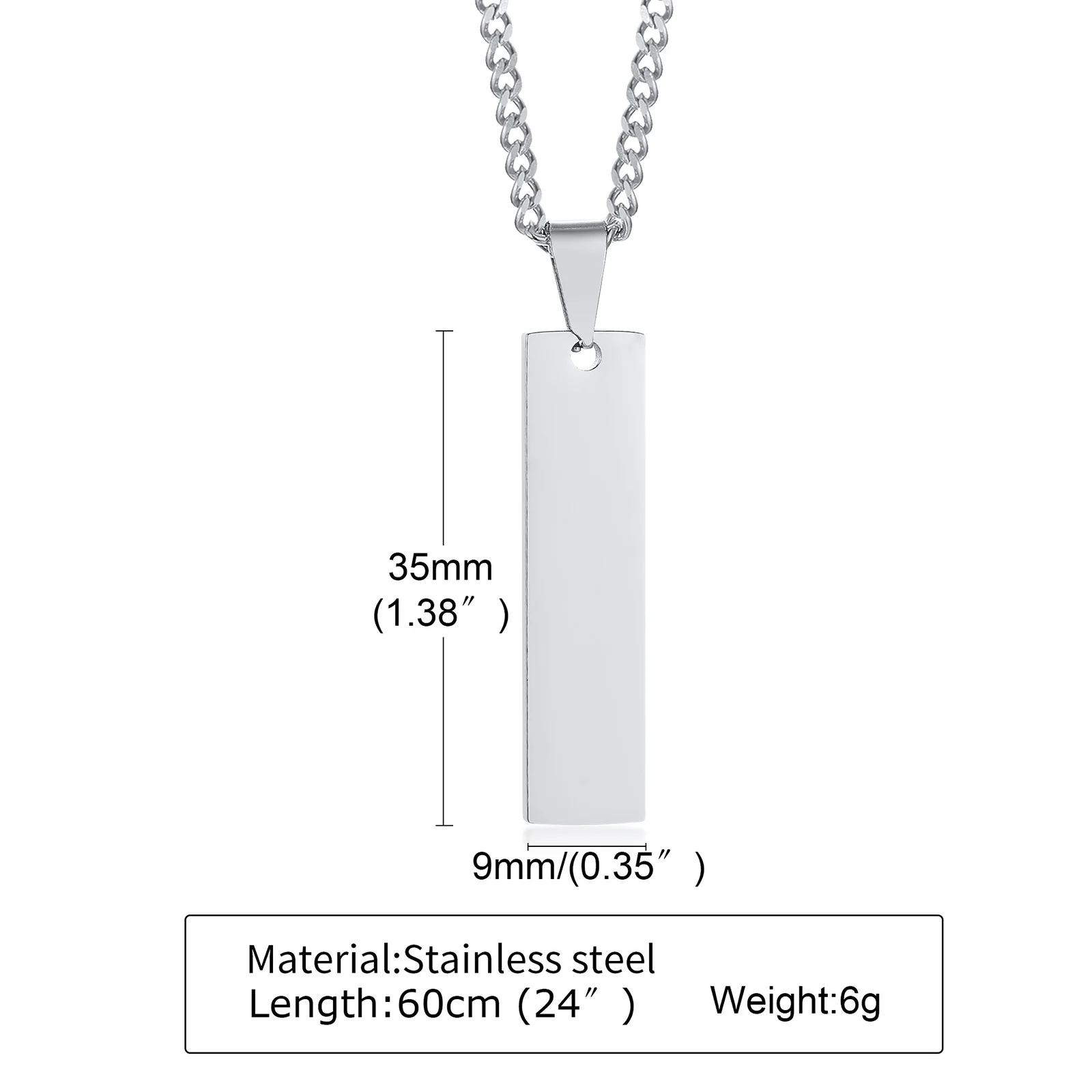 Vnox Free Custom Engrave ID Bar Necklace for Women, Simple Stainless Steel Metal Vertical Geometric Tag Pendant Gift Jewelry