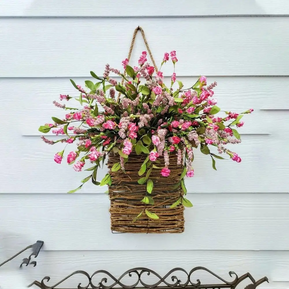 Flower Garland Vivid Front Door Wreath Pink Berry Wildflower Door Hanger Basket Wreath Hanging Flower Garland Home Decor