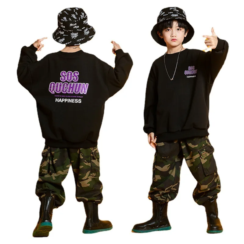 Kind Hip Hop Kleidung Sweatshirt Camo Weste Top Streetwear Tarnung taktische Cargo hose für Mädchen Junge Jazz Tanz Kostüm Kleidung