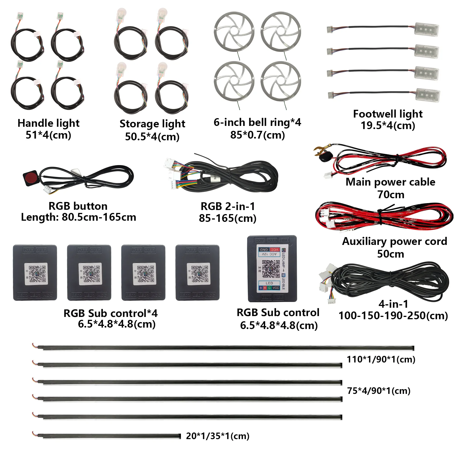 For Universal Car Model Ambient Lights Cuttable Loose Parts HC RGB Interior Strips Breathing Lighting Kit App Control LED Strips