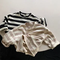 Korean Style 1-6Yrs Kids T-shirt Stripe Cotton Long Sleeve T-shirt Baby Girls Boys Pullover Tops Spring Autumn Children Clothing