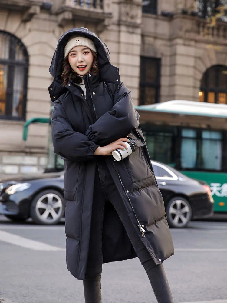 Down Cotton Thick Hooded Long Parka Coats Winter Classic Chaqueta Casual Korea Fashion Chamarras  Women Loose Snow Wear Jaqueta