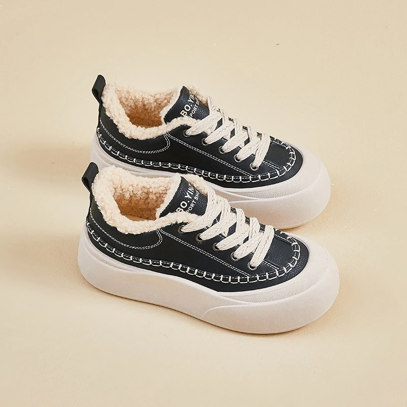 

Флисовая теплая хлопковая обувь, женские ботинки на толстой подошве, уличные нескользящие современные ботинки, модные женские ботинки для шитья, зимние кроссовки, новые