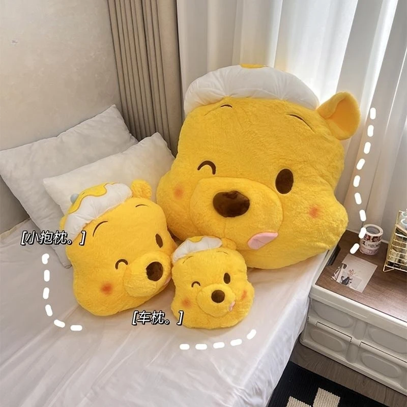 Cute Ice Cream Pooh Bear Plush Toy Back Cushion Headrest For Car Seat Stuffed Cartoon Throw Pillow Sofa Bed Xmas Gifts For Girl