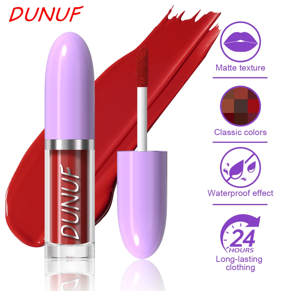 DUNUF Matte Lip Gloss Long-lasting Nude Red Liquid Lipstick Waterproof Non-stick Cup Sexy Lip Tint lip glosses Cosmetics Makeup