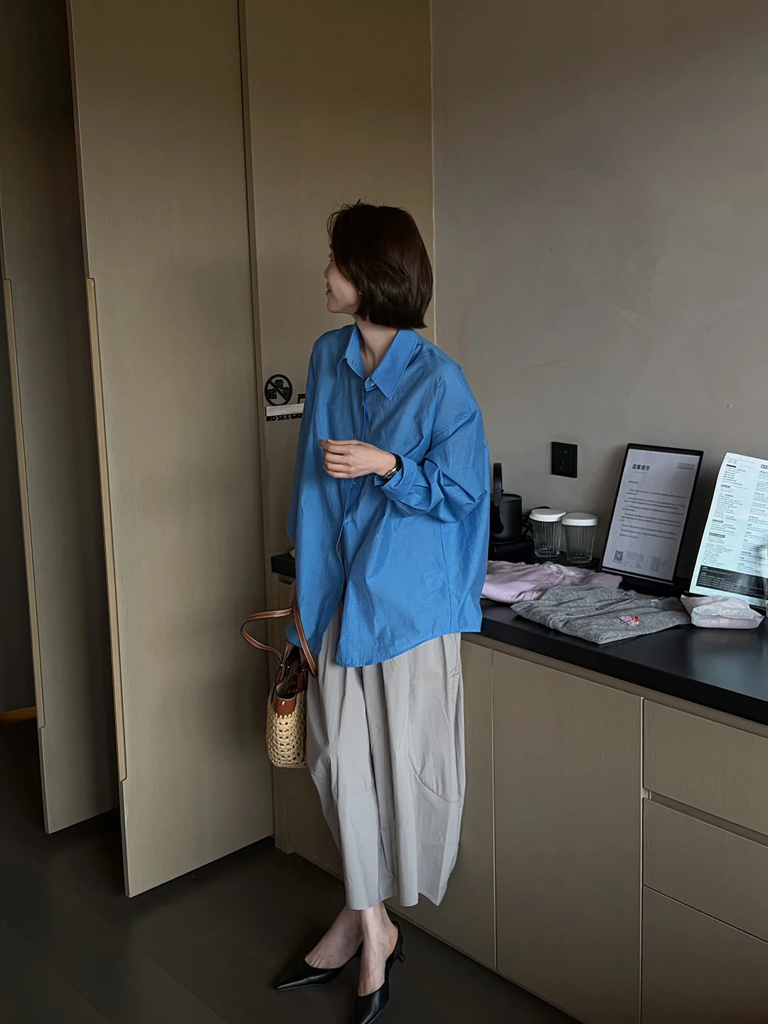 

Asutou Pure Color Long Sve irt Women's Loose Casual Sle Spring New Korean Sle Slimming irt Commute Open Cardigan