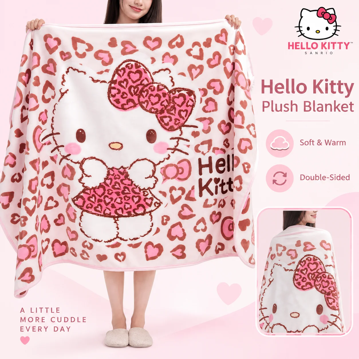 Sanrio Hello Kitty Leopard Print Cloud Autumn Winter Warm Velvet Blanket Flannel Throw Thickened Layer Blanket Office Nap Home
