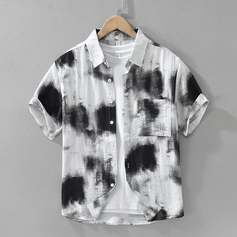 

Japanese style fresh and trendy tie dye short sleeved shirt for men, fashionable and versatile, simple and casual loose top
