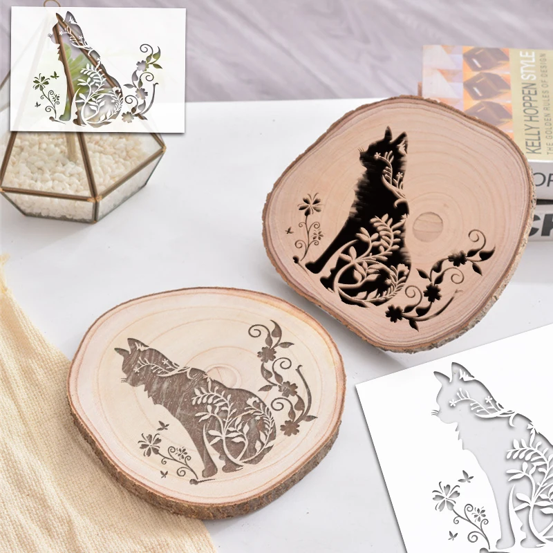 NUBECOM 1pc Cat Flower Painting Templates DIY Animal Patterns Graffiti Stencils Reusable Cat Pattern Decorating Craft Template