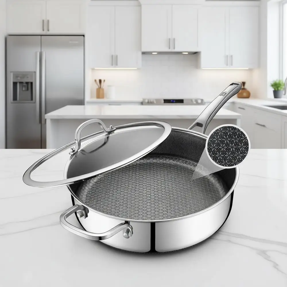 

5-Quart Hybrid Nonstick Saute Pan with Lid, Dishwasher and Oven Safe, Suitable for All Cooktops