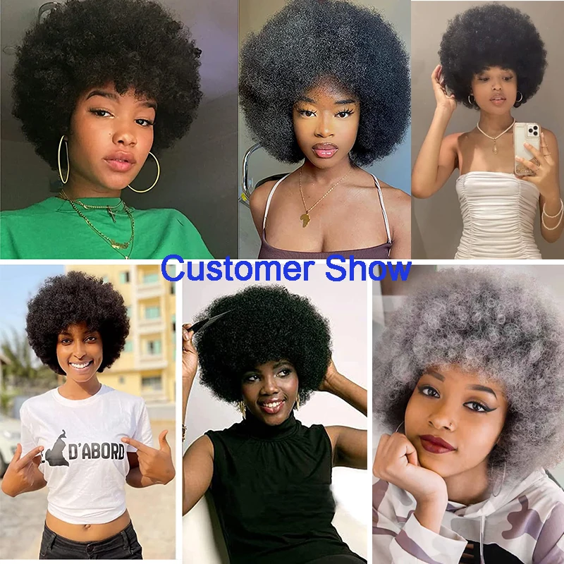 Grijze Afro krullende pruiken voor zwarte vrouwen Lijmloze Wear and Go-pruik Korte Afro krullende bladerdeegpruik Bouncy en zachte synthetische gekleurde pruiken