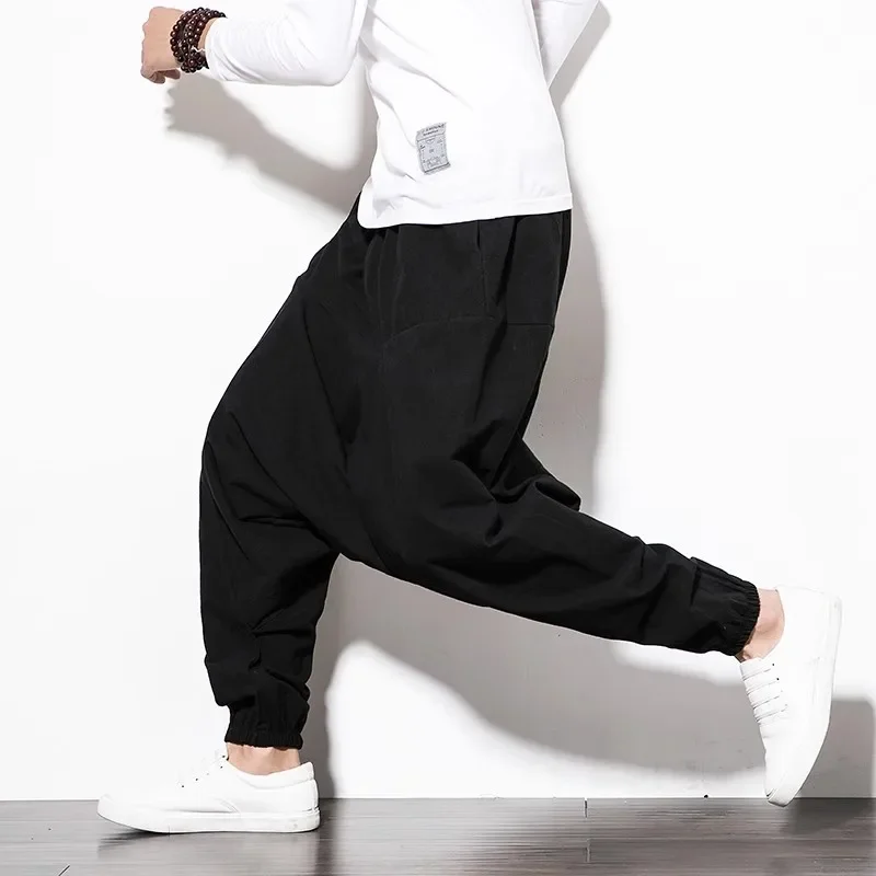 2025 ropa de calle Pantalones Harem hombres Hip-hop tiro caído algodón Joggers Pantalones de pierna ancha Pantalones hombres Chic Pantalones sueltos Hombre