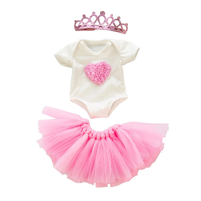 18Inch/45cm Reborn Doll Clothing Set Fit For Large Doll Pink Crown&Tulle Dress&Crown 3pcs Set Doll Accessory Baby Doll Kids Gift