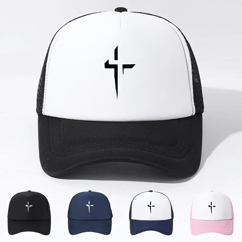 Shadow Cross Print Trucker Hat Unisex Adjustable Breathable Outdoor Cap for Sports Fishing Camping