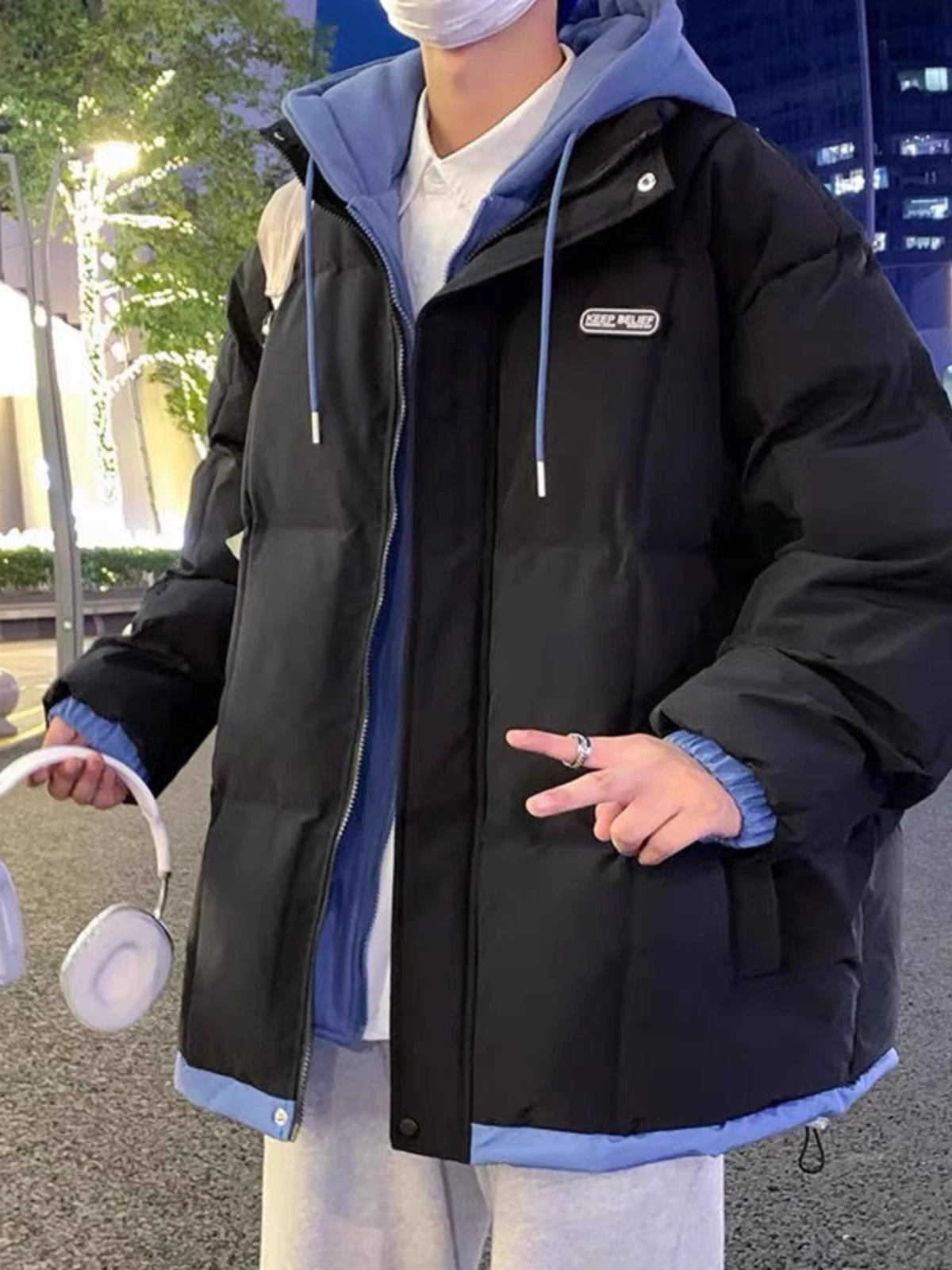 

Loose Fit Men's Winter Jacket Thickened Warm Cotton Padded Coat Youth Casual Long Sleeve Hooded Cleanfit Style Big Size Coat