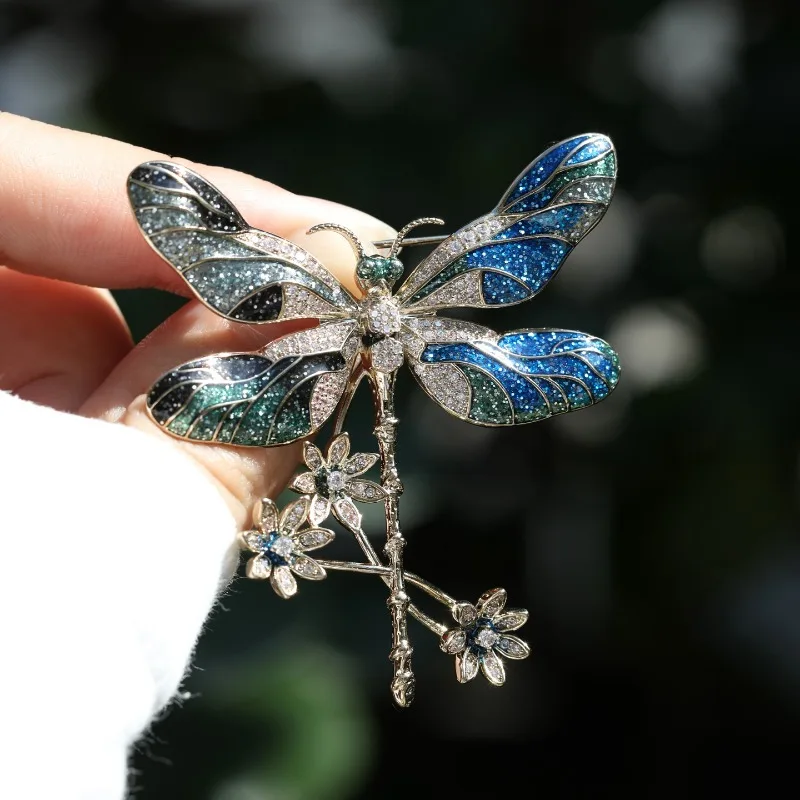 Enamel Lotus Dragonfly Brooch, High-end Light Luxury Fashion Jewelry Pin