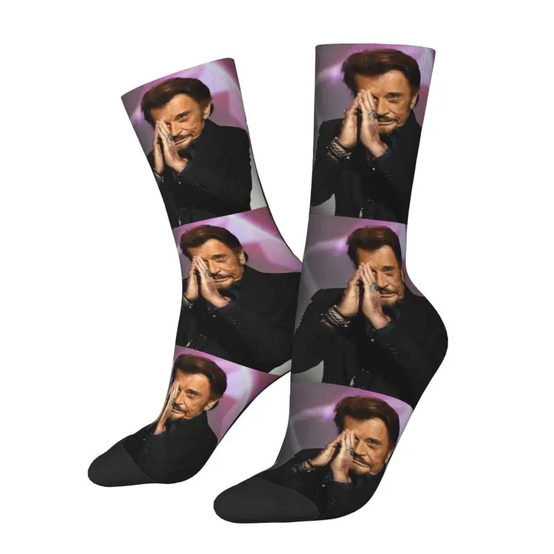 Kawaii Men's Rock Johnny Hallyday Dress Socks Unisex Comfortable Warm 3D Printed French Singer Music Crew Socks