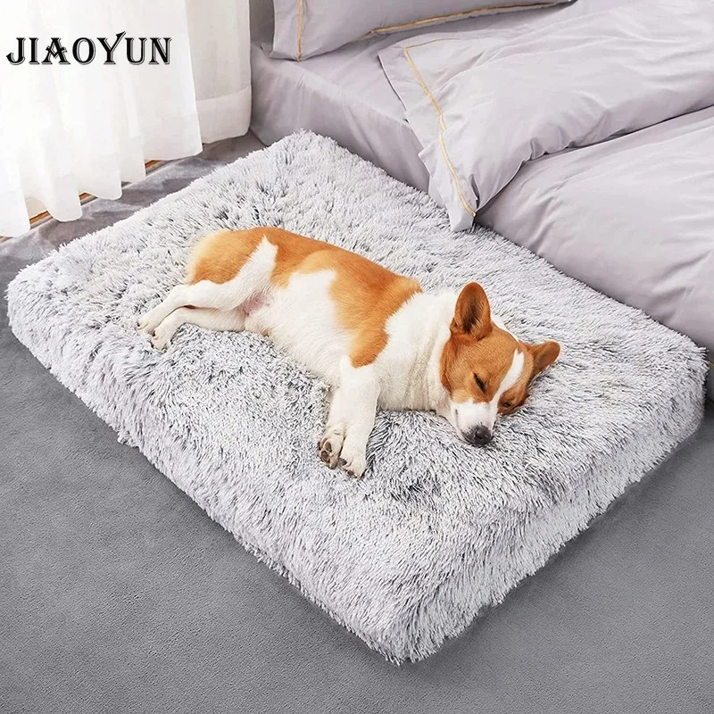 Plush Square Dog Mattress Removable Washable Kennel Dog Bed Mat Super Soft Sleeping Pet Bed for Small Medium Large Dogs