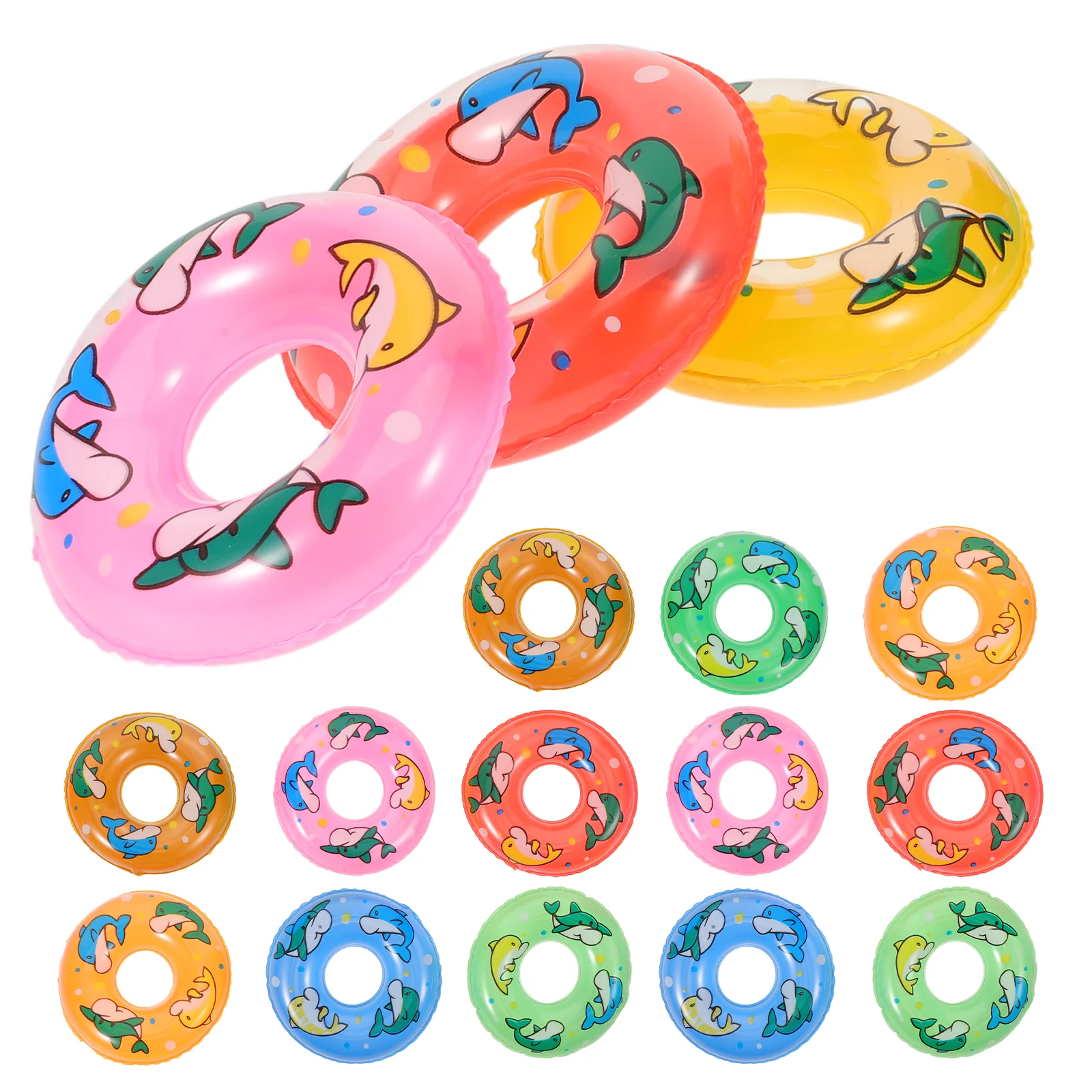 

48 Pcs Mini Swim Ring Kids Pool Float Children's Summer Toy Ornaments Dolphin Figurines Inflatable Swimming Rings for Pvc Party