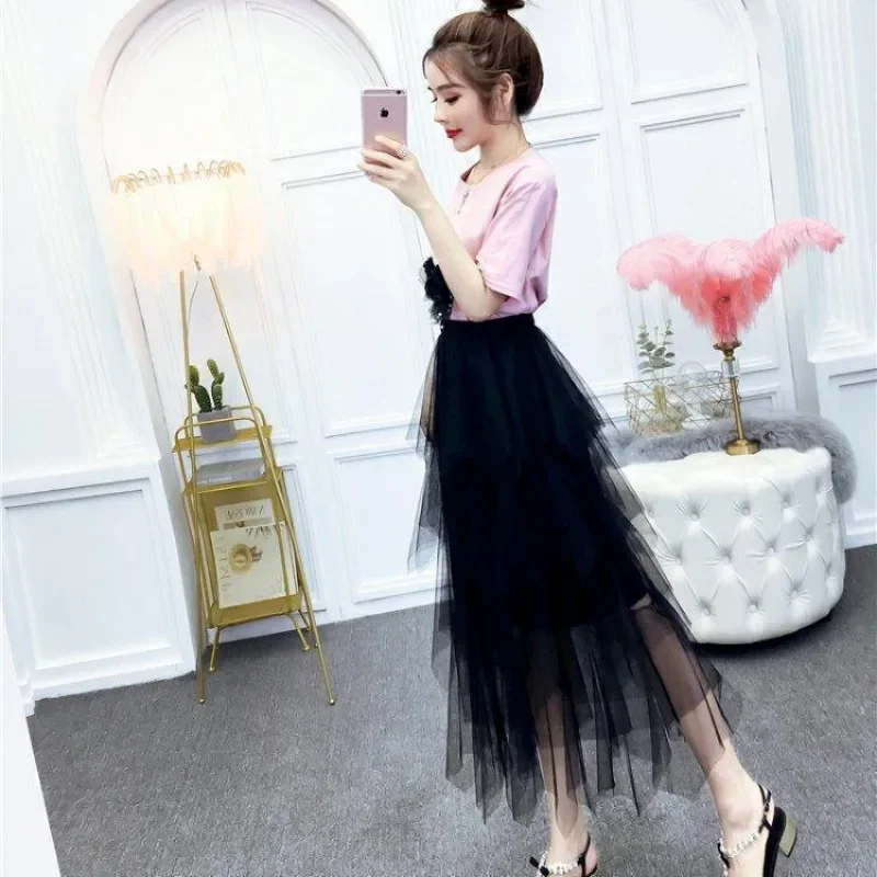 Short Sleeve Mature Skirt 2 Pieces Sets for Women Kawaii Vacation 2024 New Matching Formal Event Clothing Luxury Woman Outfit