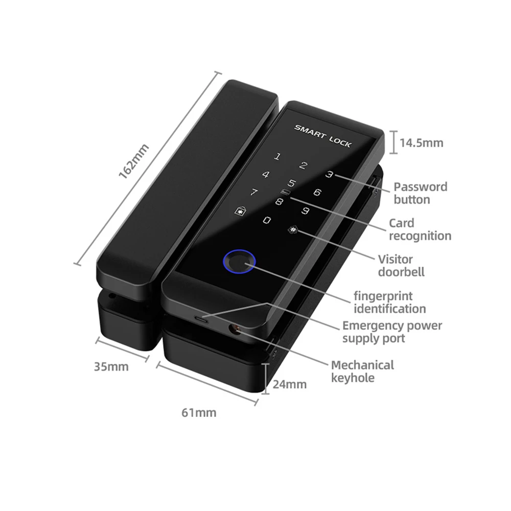 ICCSSI Smart Glass Lock Tuya WIFI Door Lock Fingerprint Lock Password/IC Card/Key Unlock for Office Shopping Mall