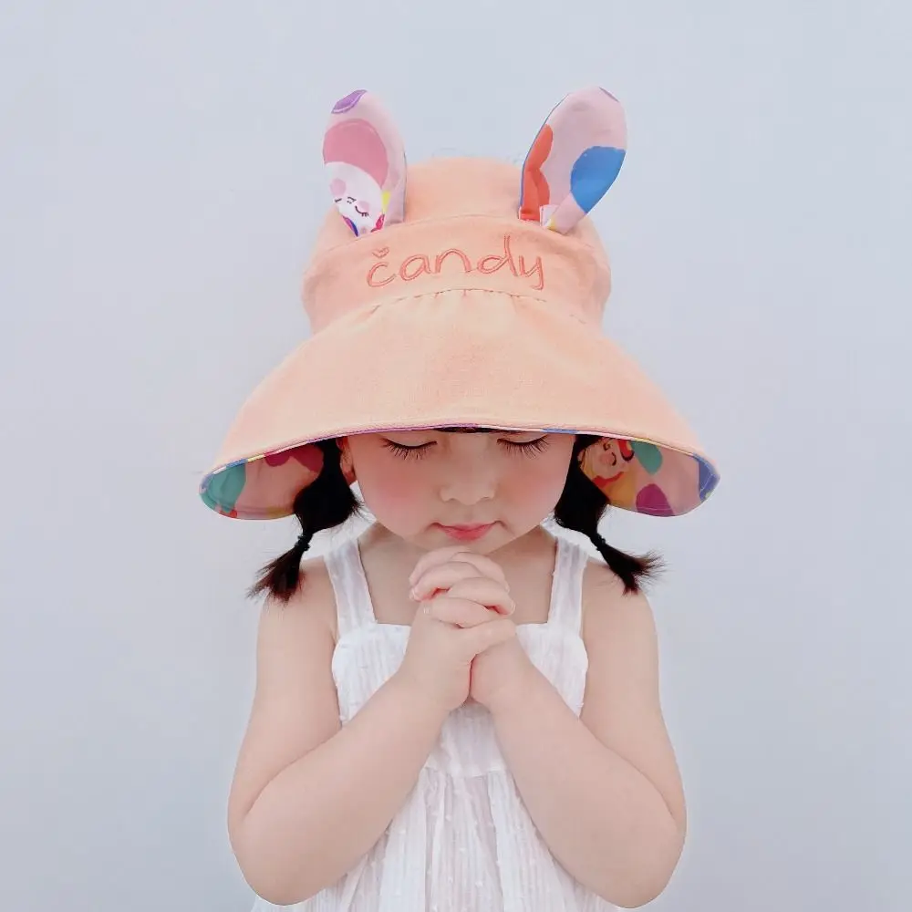 

Children's Sunscreen Hat Summer Boys Girls Large Eaves Double-sided Empty Top Hat Cute Rabbit Sun Shade Hat