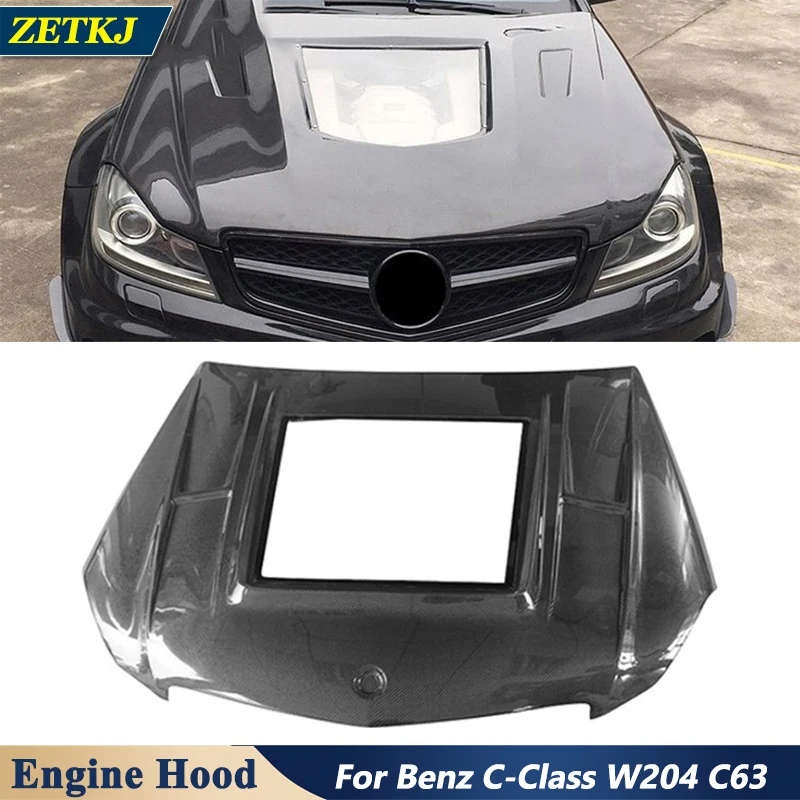 Real Carbon Fiber Car Transparen Engine Hood Bonnet Cover For Benz C-Class W204 C200 300 C63 Old Style 2012-2014